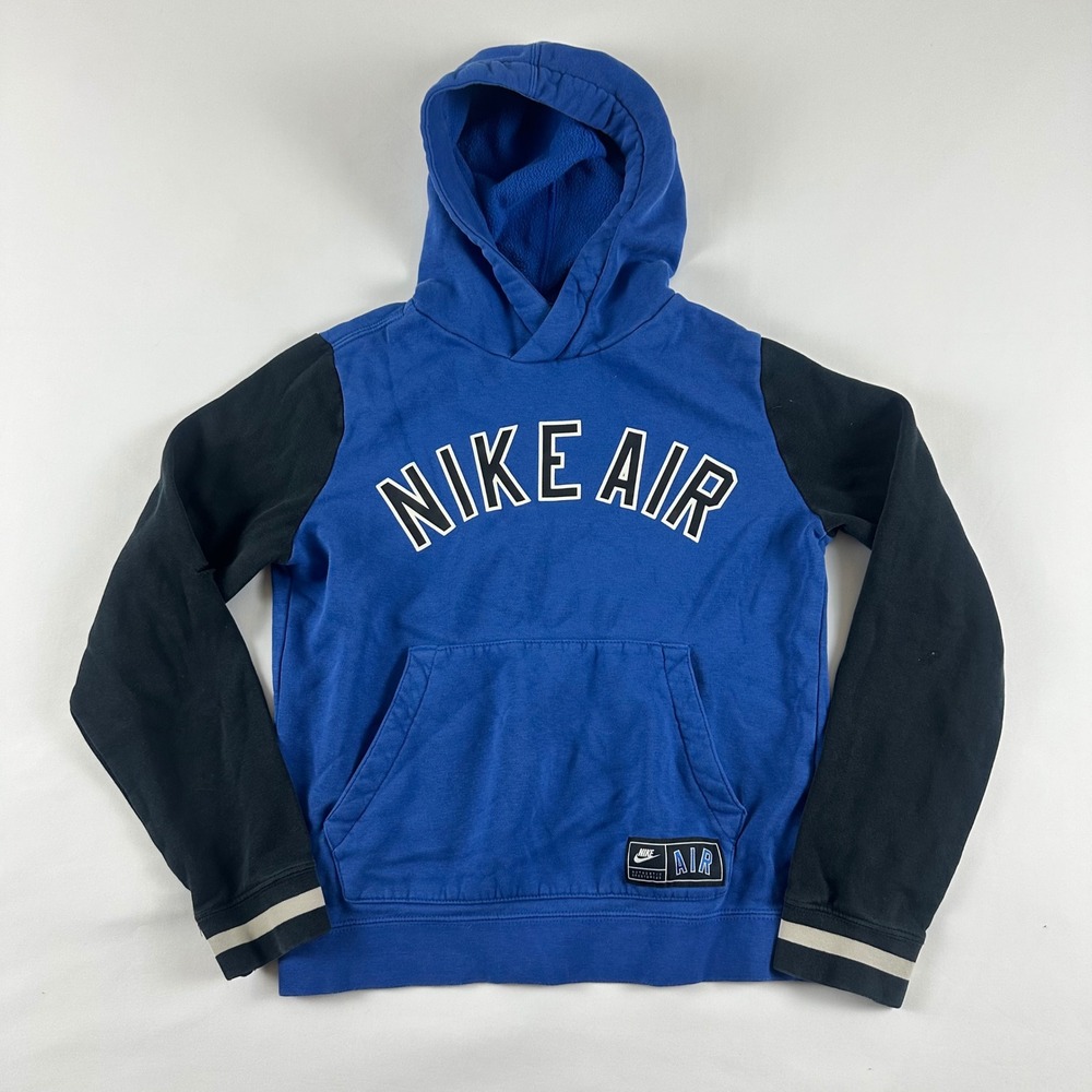 Nike Air Kids Hoodie Sweatshirt Pullover Black Blue Youth Size M